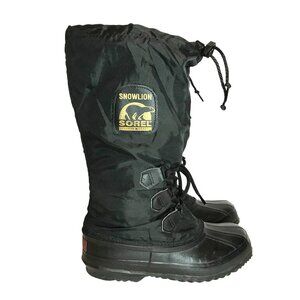 Sorel Snowlion Womens Winter Boots Size 7 Removable Felt Liner Black Nylon & Rub